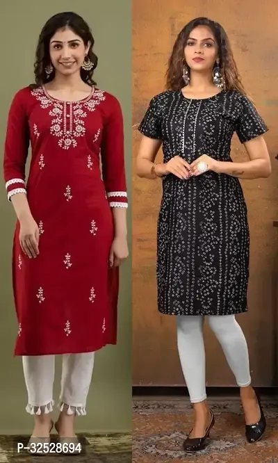 Stylish Multicoloured Cotton Blend Kurta For Women Combo Of 2