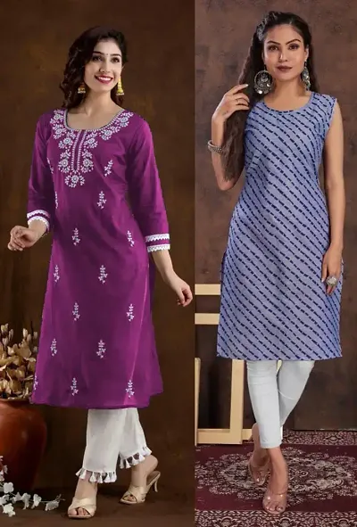 Stylish Crepe Embroidered Straight Kurtis - Pack Of 2