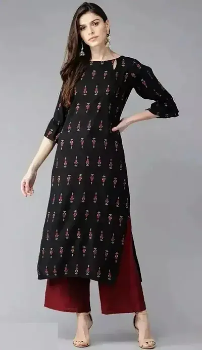 Stylish Cotton Blend Printed A-Line Kurtis Bottom Set