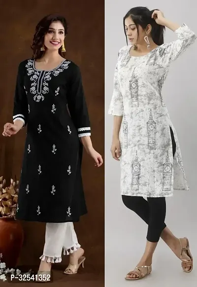 Elegant Cotton Blend Embroidered Kurta For Women- Pack Of 2