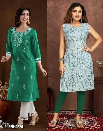 Elegant Cotton Blend Embroidered Kurta For Women- Pack Of 2-thumb0