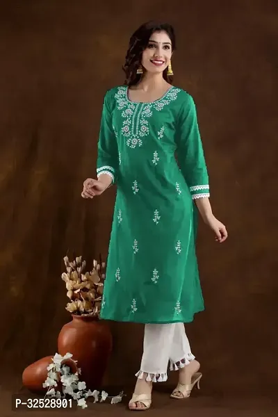 Stylish Green Cotton Blend Kurta For Women