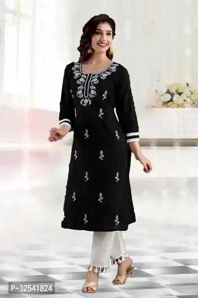 Elegant Cotton Blend Embroidered Kurta For Women-thumb0