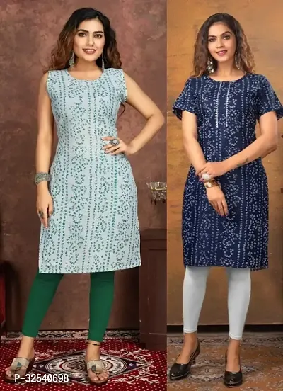 Elegant Cotton Blend Printed Kurta For Women- Pack Of 2