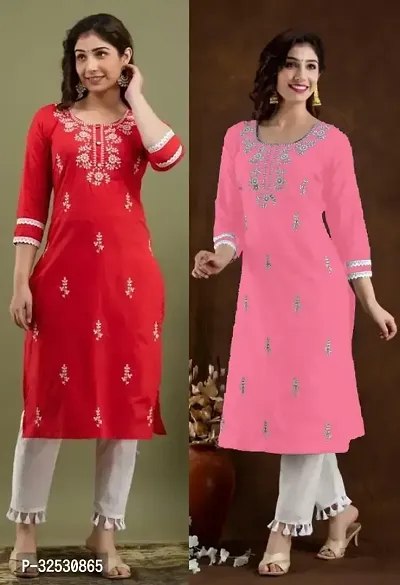 Stylish Multicoloured Cotton Blend Kurta For Women Combo Of 2-thumb0