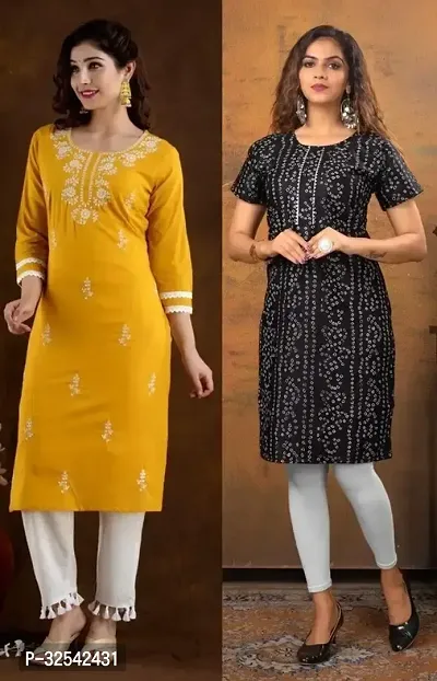 Elegant Cotton Blend Embroidered Kurta For Women- Pack Of 2-thumb0