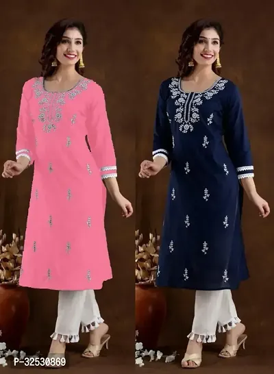 Stylish Multicoloured Cotton Blend Kurta For Women Combo Of 2