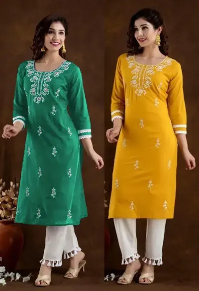 Stylish Crepe Embroidered Straight Kurtis - Pack Of 2