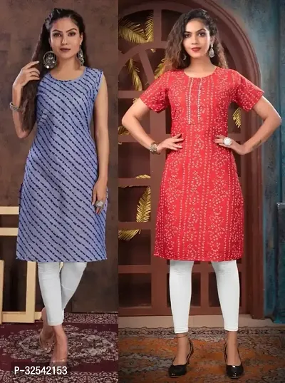 Elegant Cotton Blend Printed Kurta For Women- Pack Of 2-thumb0