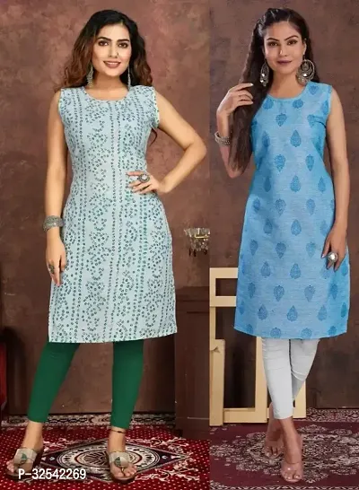 Elegant Cotton Blend Printed Kurta For Women- Pack Of 2-thumb0