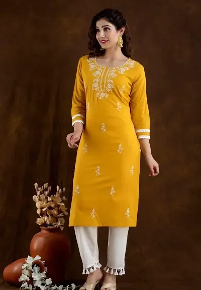 Stylish Cotton Blend Printed Straight Kurtis Bottom Set