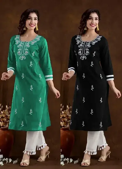 Stylish Crepe Embroidered Straight Kurtis - Pack Of 2