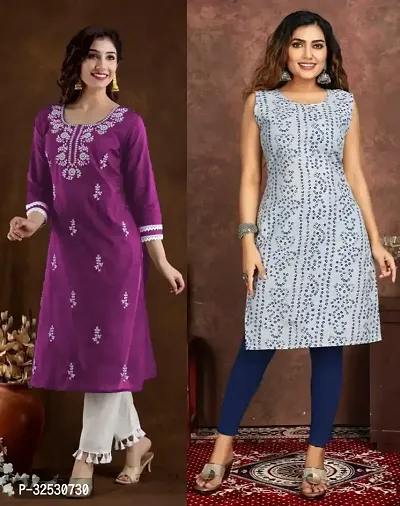 Stylish Multicoloured Cotton Blend Kurta For Women Combo Of 2-thumb0