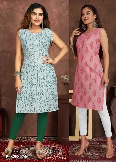 Stylish Multicoloured Cotton Blend Kurta For Women Combo Of 2