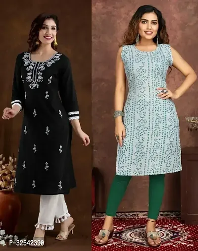 Elegant Cotton Blend Embroidered Kurta For Women- Pack Of 2-thumb0