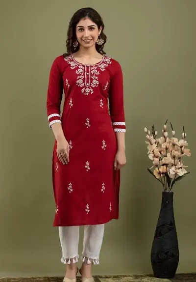 Stylish Cotton Embroidered Straight Kurtis Bottom Set