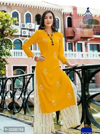 Stylish Yellow Cotton Printed Kurta Bottom Set For Women-thumb0