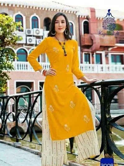 Stylish Rayon Printed A-Line Kurtis with Bottom And Dupatta Set