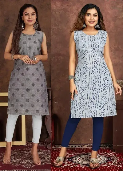 Stylish Crepe Printed Straight Kurtis - Pack Of 2