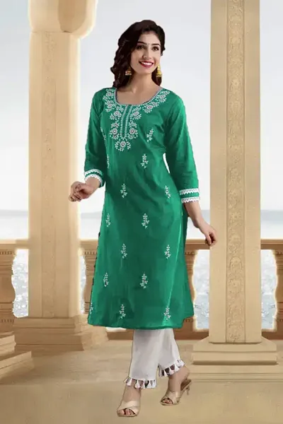 Stylish Cotton Embroidered Straight Kurtis