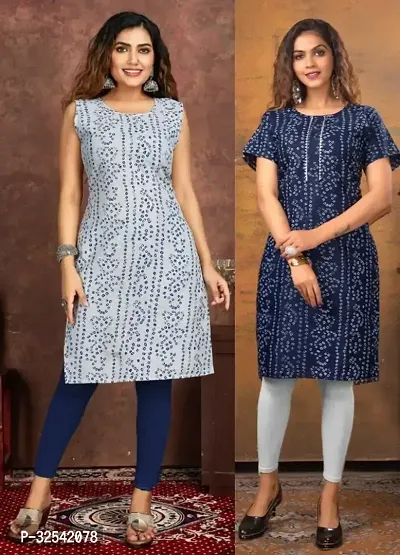 Elegant Cotton Blend Printed Kurta For Women- Pack Of 2-thumb0