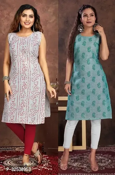 Stylish Multicoloured Cotton Blend Kurta For Women Combo Of 2