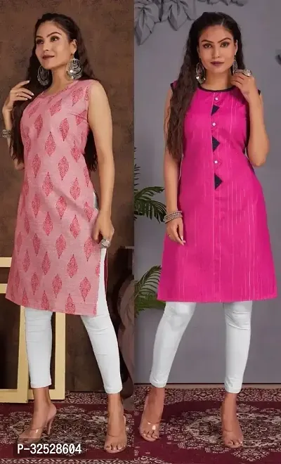 Stylish Multicoloured Cotton Blend Kurta For Women Combo Of 2-thumb0