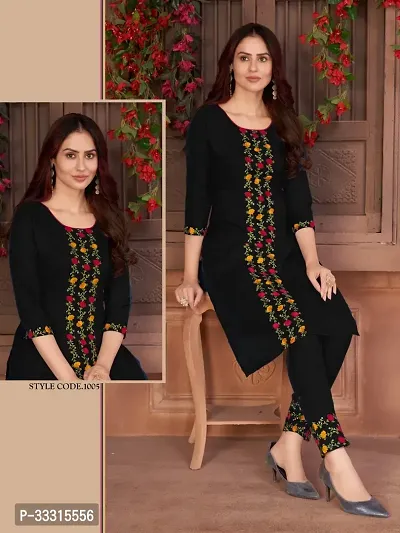 Stylish Black Cotton Kurta With Bottom Set For Women-thumb0