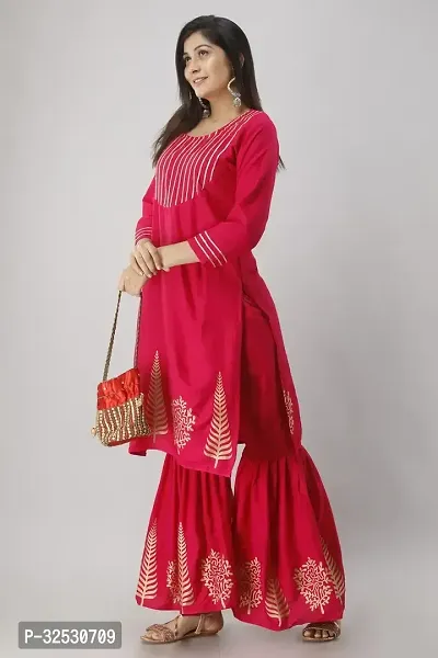 Stylish Red Cotton Blend Kurta Bottom Set For Women-thumb0