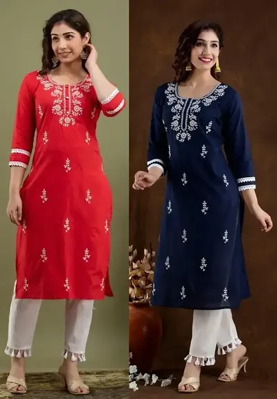 Stylish Crepe Embroidered Straight Kurtis - Pack Of 2