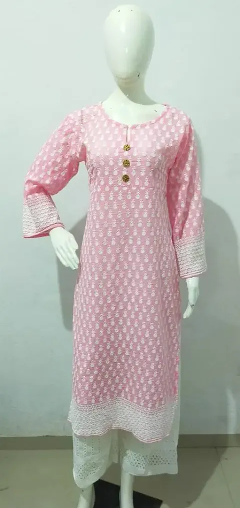 Stylish Cotton Embroidered Straight Kurtis