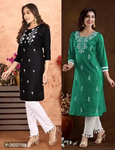 Fancy Designer Cotton Blend Kurtas For Women Pack Of 2-thumb0