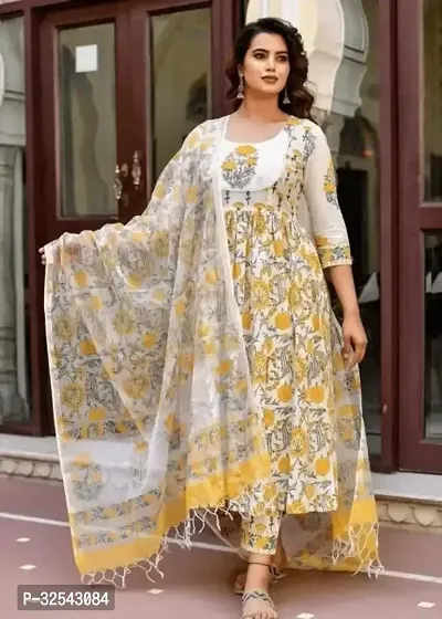 Reliable Printed Rayon Kurta with Bottom And Dupatta Set For Women-thumb0