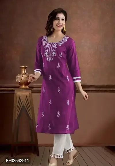 Reliable Embroidered Cotton Blend Kurta with Bottom Set For Women-thumb0