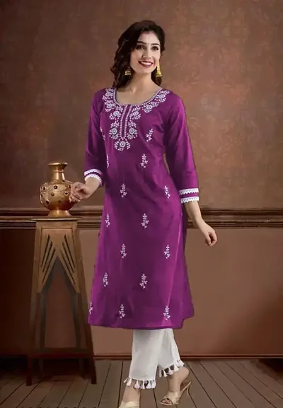 Stylish Cotton Embroidered Straight Kurtis Bottom Set