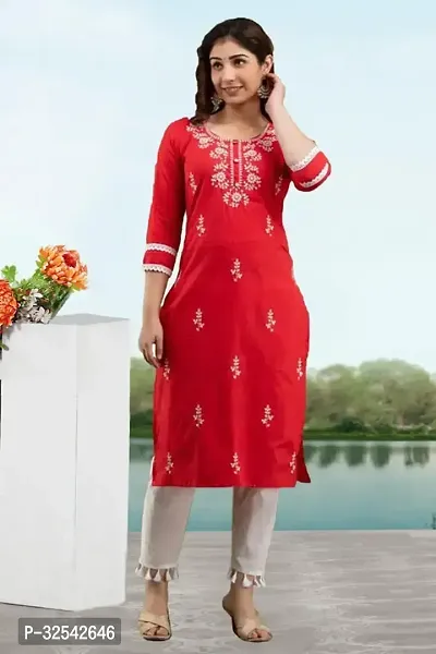 Elegant Cotton Blend Embroidered Kurta For Women