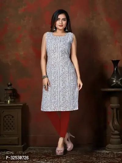 Stylish Grey Cotton Blend Kurta For Women-thumb0