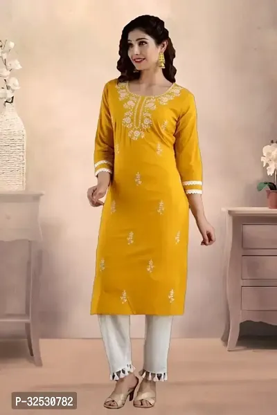 Stylish Yellow Cotton Blend Kurta For Women