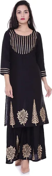 Stylish Cotton Blend Printed Straight Kurtis Bottom Set