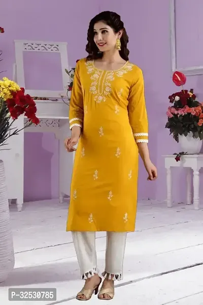 Stylish Yellow Cotton Blend Kurta For Women-thumb0