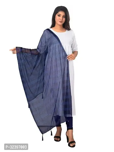 Elite Blue Cotton Blend Striped Dupattas For Women-thumb0