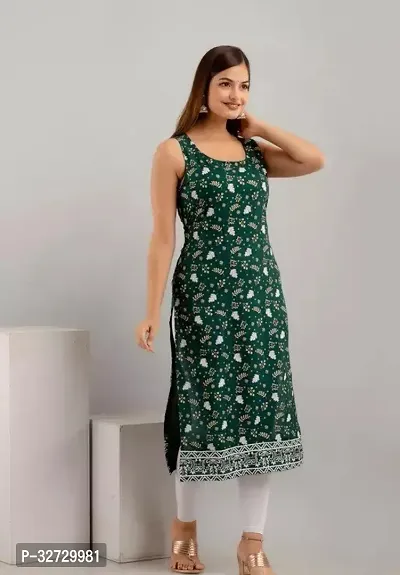 Stylish Green Cotton Printed Kurta For Women-thumb0