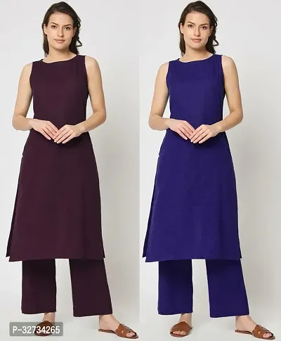 Fancy Cotton Solid Kurtas For Women Pack Of 2