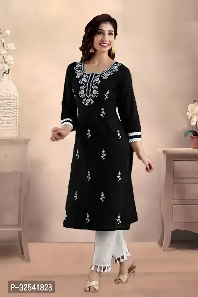 Elegant Cotton Blend Embroidered Kurta For Women-thumb0