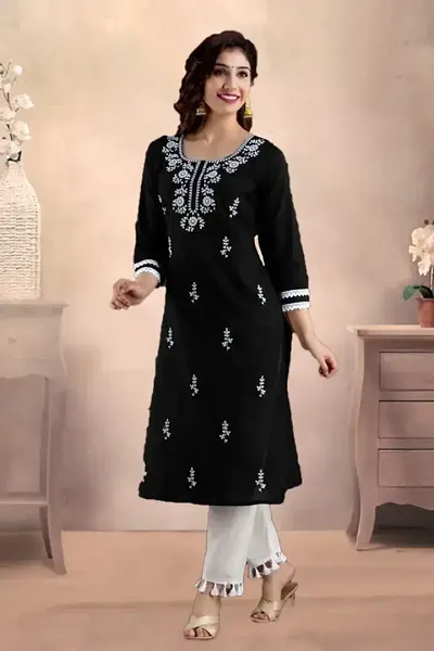 Stylish Cotton Embroidered Straight Kurtis