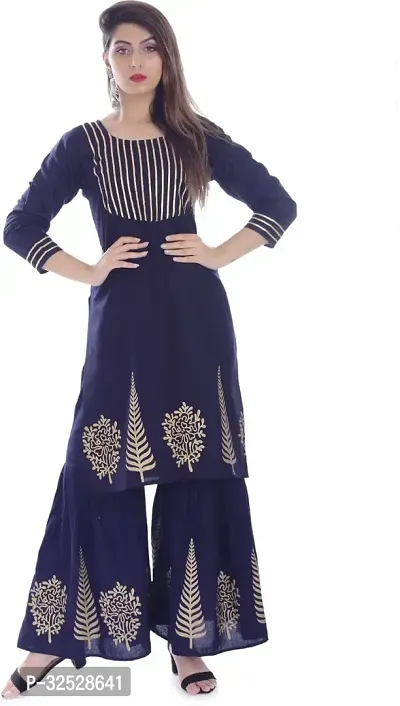 Stylish Blue Cotton Blend Kurta Bottom Set For Women