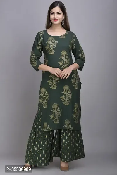 Stylish Green Cotton Blend Kurta Bottom Set For Women-thumb0