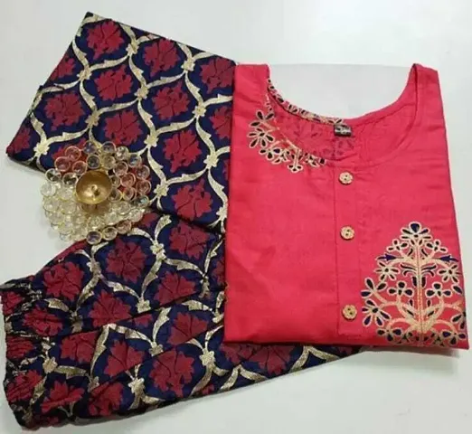 Stylish Cotton Straight Printed Kurta With Bottom Set