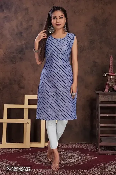 Elegant Cotton Blend Printed Kurta For Women-thumb0