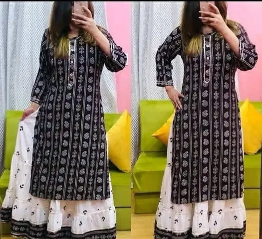 Rayon Printed Kurta with Sharara Set